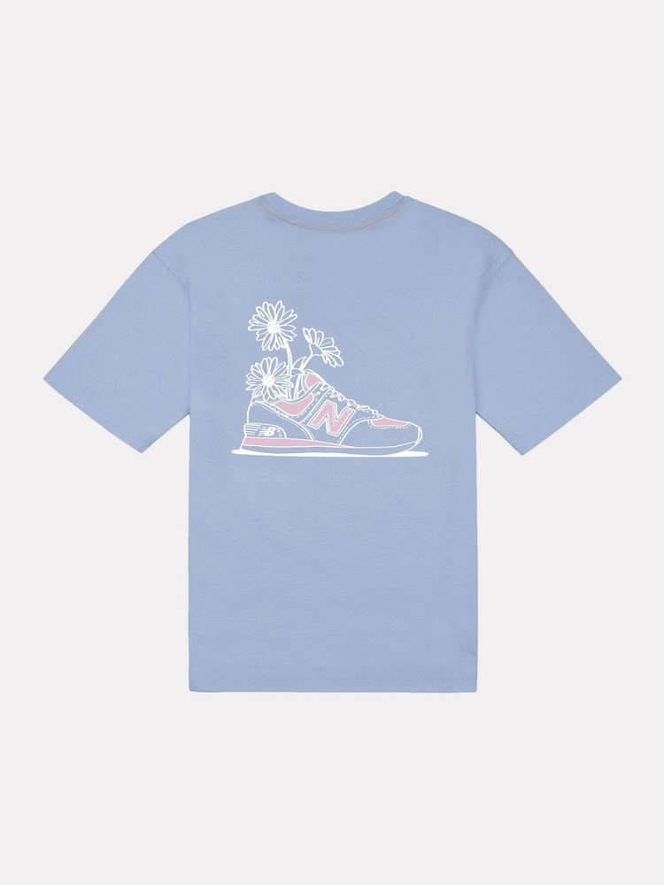 New Balance Blue Kids Floral Sneaker Back Graphics 100% Cotton T-Shirt - Image 8 of 10