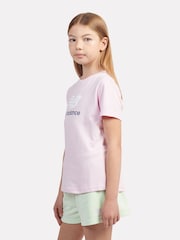 New Balance Light Pink Girls 100% Cotton Stacked Logo T-Shirt - Image 2 of 7