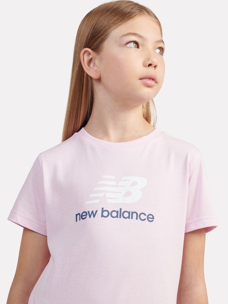 New Balance Light Pink Girls Stacked Logo T-Shirt - Image 4 of 7