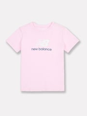 New Balance Light Pink Girls 100% Cotton Stacked Logo T-Shirt - Image 5 of 7