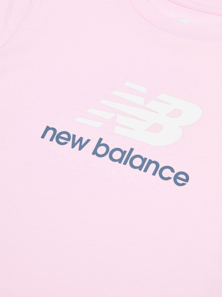 New Balance Light Pink Girls 100% Cotton Stacked Logo T-Shirt - Image 7 of 7