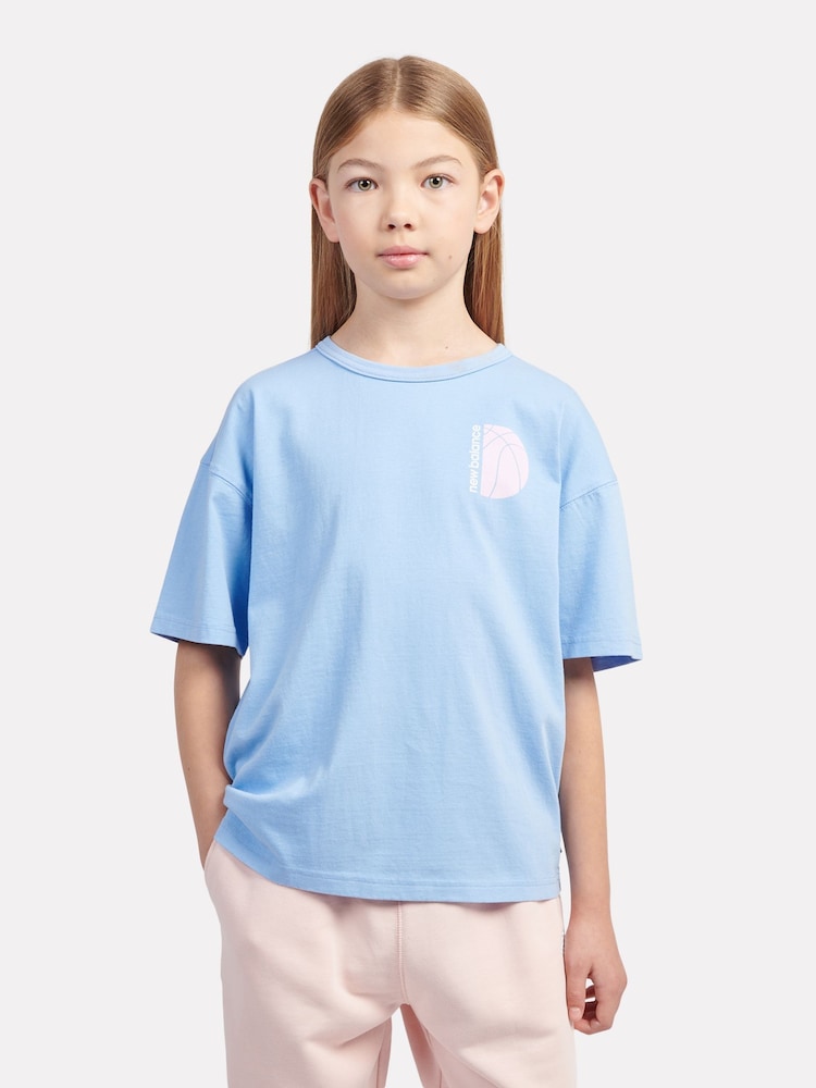 New Balance Blue Kids Hoops Court Graphic 100% Cotton T-Shirt - Image 1 of 7