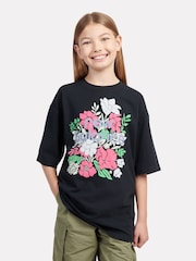 New Balance Black Kids Stacked Floral Graphic 100% Cotton T-Shirt - Image 1 of 9