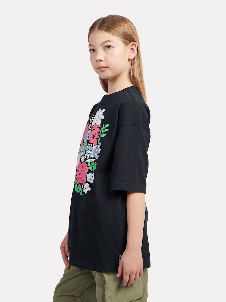 New Balance Black Kids Stacked Floral Graphic 100% Cotton T-Shirt - Image 2 of 9