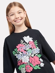 New Balance Black Kids Stacked Floral Graphic 100% Cotton T-Shirt - Image 4 of 9