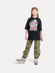 New Balance Black Kids Stacked Floral Graphic 100% Cotton T-Shirt - Image 5 of 9