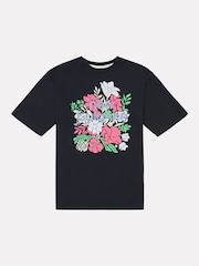 New Balance Black Kids Stacked Floral Graphic 100% Cotton T-Shirt - Image 7 of 9