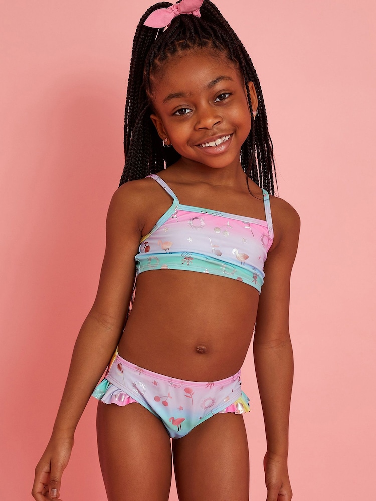 Angels By Accessorize Pink Girls Ombre Foil Print Bikini Set - Image 1 of 4