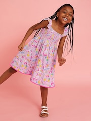 Angels By Accessorize Pink Girls Sunbeam Print Shirred Dress - Image 1 of 4