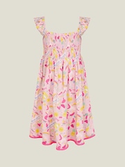Angels By Accessorize Pink Girls Sunbeam Print Shirred Dress - Image 2 of 4