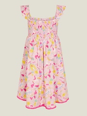 Angels By Accessorize Pink Girls Sunbeam Print Shirred Dress - Image 3 of 4