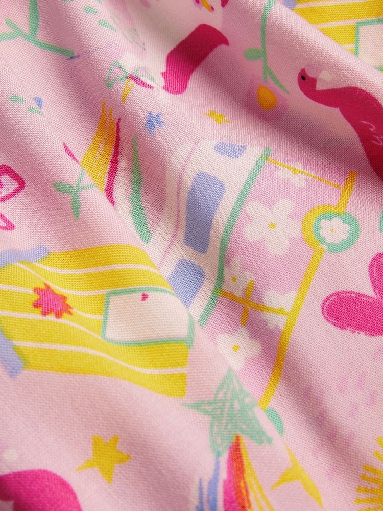 Angels By Accessorize Pink Girls Sunbeam Print Shirred Dress - Image 4 of 4