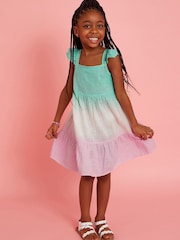 Angels By Accessorize Blue Girls Ombre Tiered 100% Cotton Sun Dress - Image 1 of 4