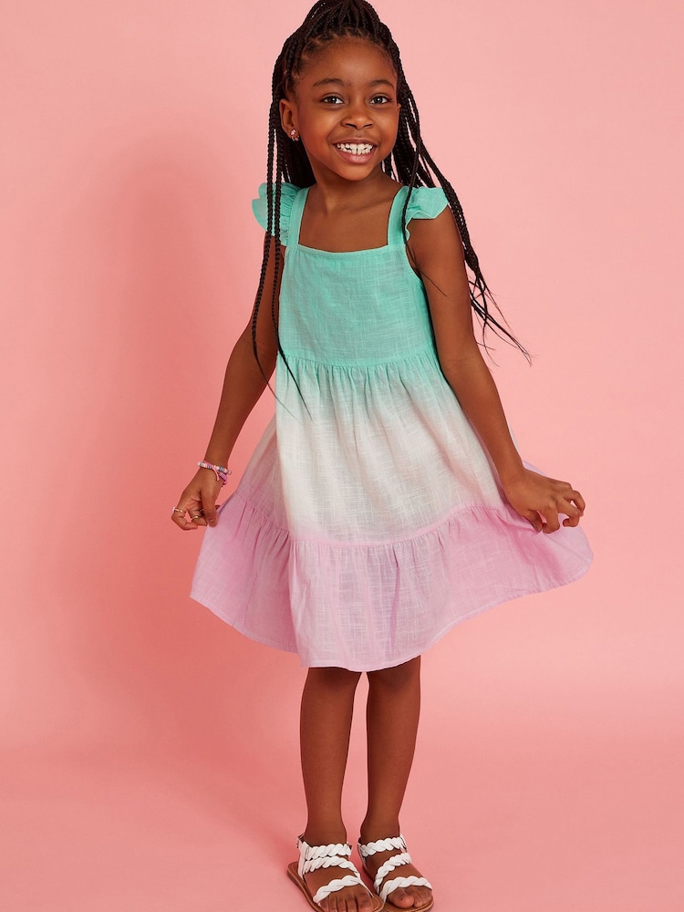 Angels By Accessorize Blue Girls Ombre Tiered 100% Cotton Sun Dress - Image 1 of 4