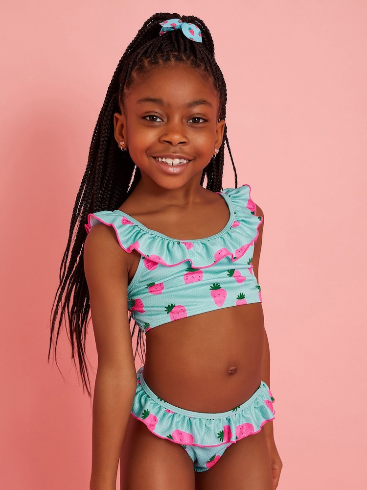 Angels By Accessorize Blue Girls Strawberry Bikini Set - Image 1 of 4