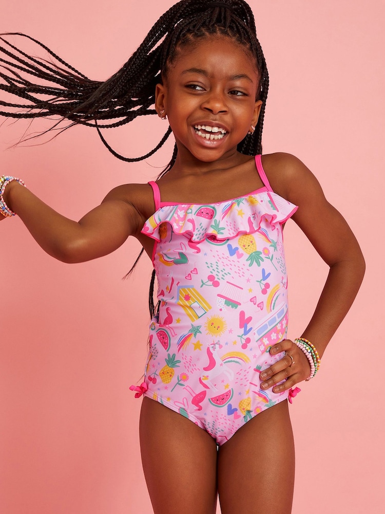 Angels By Accessorize Pink Girls Sunbeam Print Swimsuit - Image 1 of 4