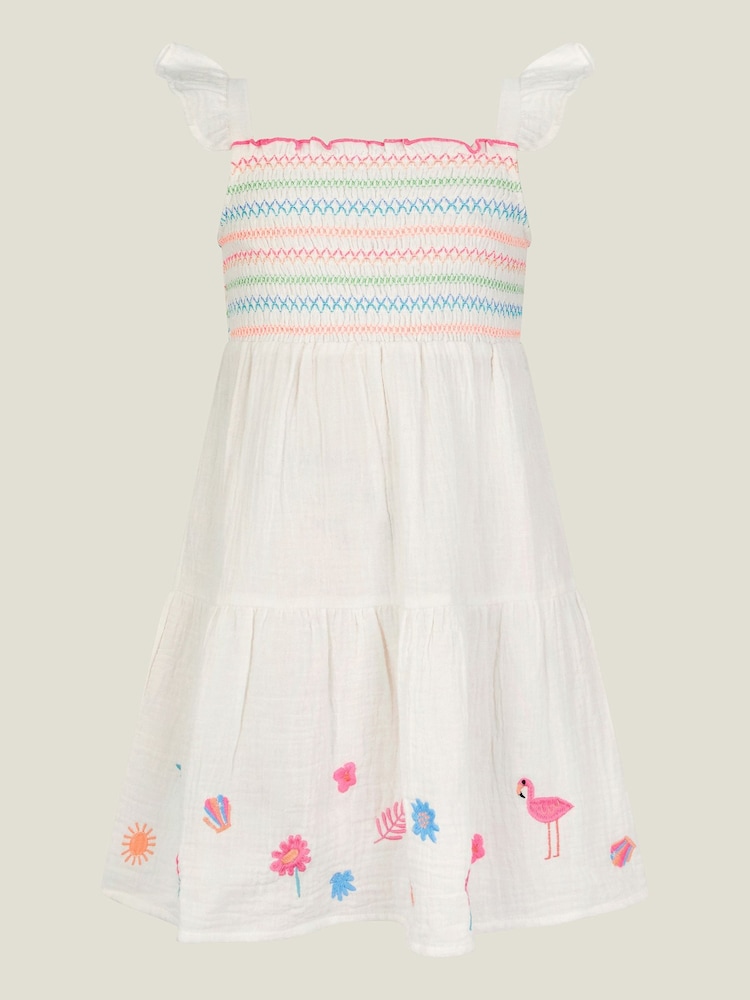 Angels By Accessorize White Girls 100% Cotton Floral Embroidered Dress - Image 1 of 3