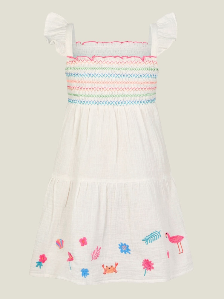 Angels By Accessorize White Girls 100% Cotton Floral Embroidered Dress - Image 2 of 3