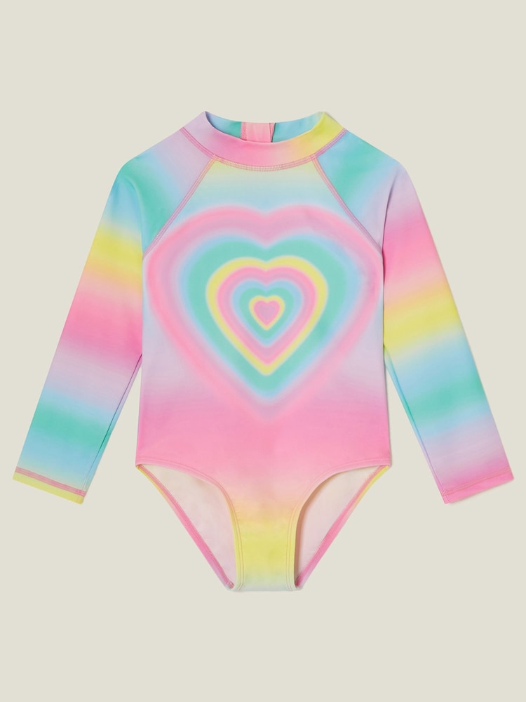 Angels By Accessorize Pink Girls Heart Long Sleeve Swimsuit - Image 2 of 4