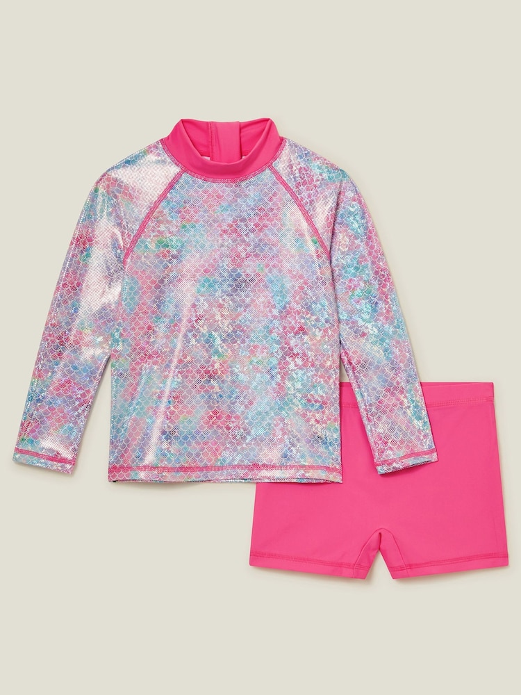 Angels By Accessorize Pink Girls Mermaid Rash Vest Swim Set - Image 1 of 3