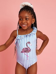 Angels By Accessorize Blue Girls Flamingo Embellished Swimsuit - Image 1 of 4