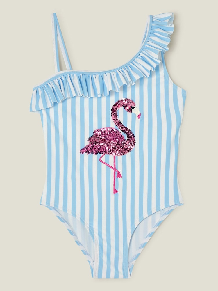 Angels By Accessorize Blue Girls Flamingo Embellished Swimsuit - Image 2 of 4