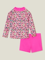 Angels By Accessorize Pink Girls Leopard Print Rash Vest Swim Set - Image 1 of 1
