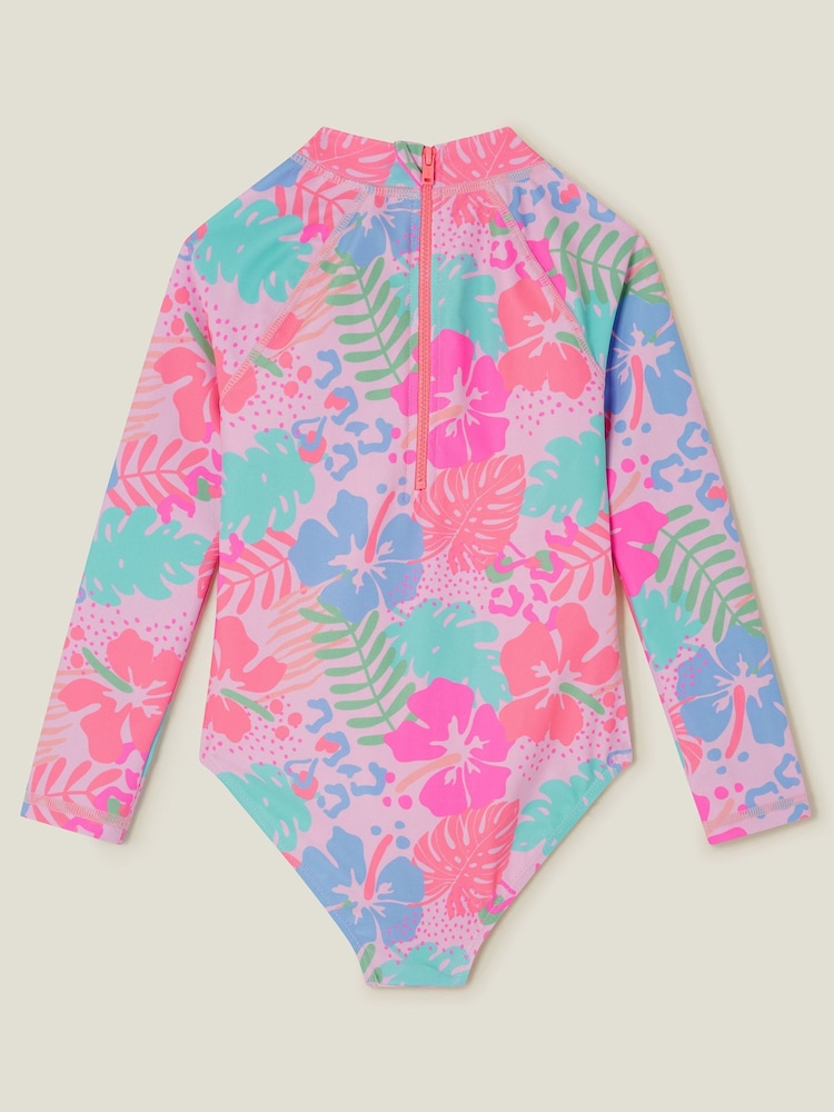 Angels By Accessorize Girls Tropical Long Sleeve Swimsuit - Imagen 2 de 2