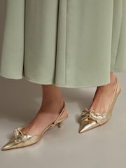 Monsoon Gold Bronte Metallic Bow Slingback Kitten Heels - Image 1 of 5