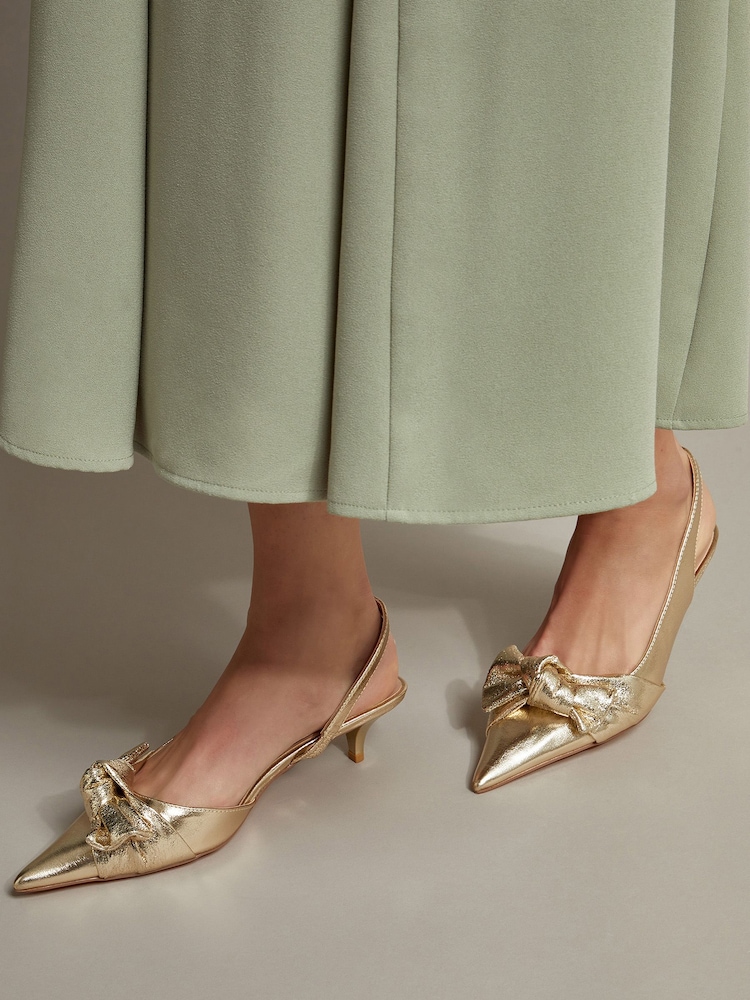 Monsoon Gold Bronte Metallic Bow Slingback Kitten Heels - Image 1 of 5