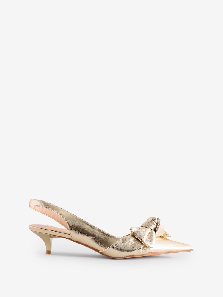 Monsoon Gold Bronte Metallic Bow Slingback Kitten Heels - Image 2 of 5
