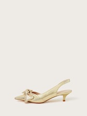 Monsoon Gold Bronte Metallic Bow Slingback Kitten Heels - Image 3 of 5