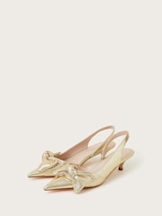Monsoon Gold Bronte Metallic Bow Slingback Kitten Heels - Image 4 of 5