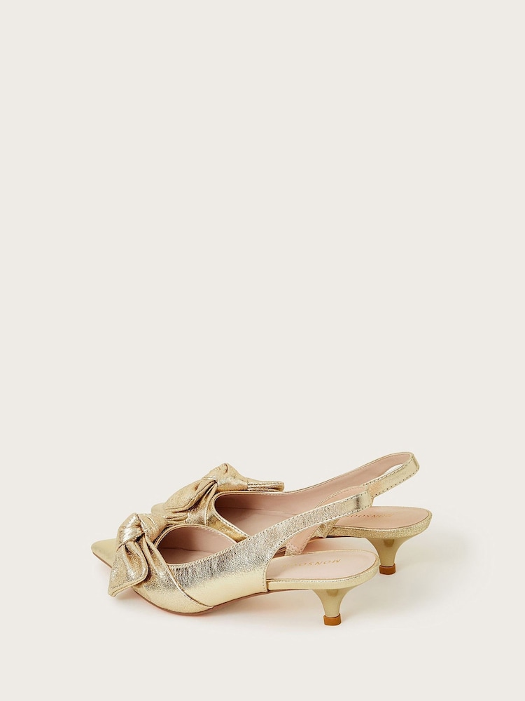 Monsoon Gold Bronte Metallic Bow Slingback Kitten Heels - Image 5 of 5