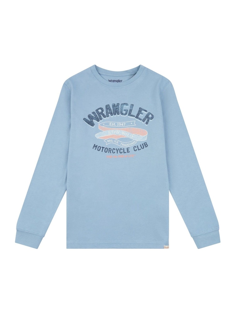 Wrangler Blue Boys Racer Long-Sleeve 100% Cotton T-Shirt - Image 1 of 3