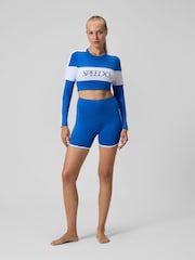 Speedo Blue Womens Colourblock Long Sleeve Crop Rash Top - Image 1 of 6