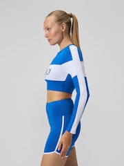 Speedo Blue Womens Colourblock Long Sleeve Crop Rash Top - Image 4 of 6