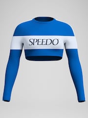Speedo Blue Womens Colourblock Long Sleeve Crop Rash Top - Image 6 of 6