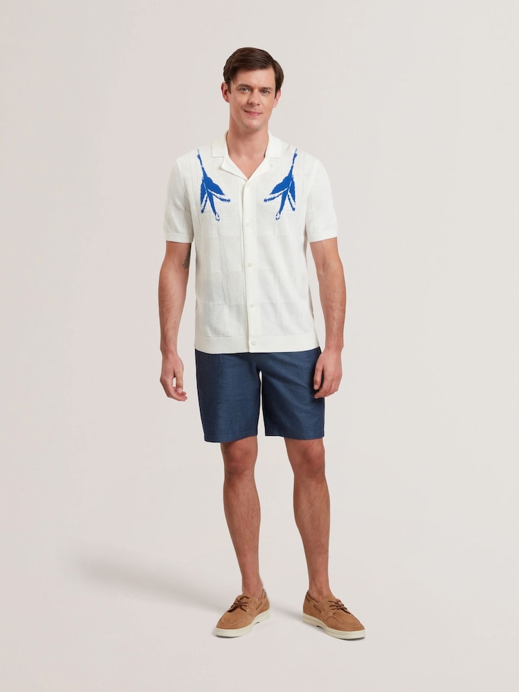 Ted Baker Blue Murley Cotton Linen Pleated Shorts - Image 1 of 6