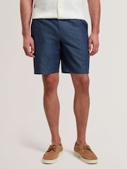 Ted Baker Blue Murley Cotton Linen Pleated Shorts - Image 2 of 6