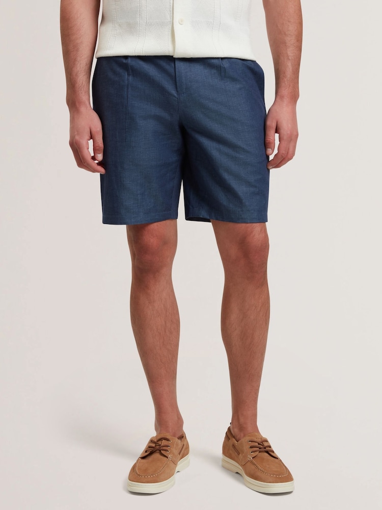 Ted Baker Blue Murley Cotton Linen Pleated Shorts - Image 2 of 6