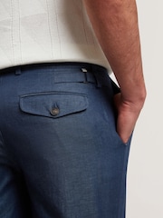 Ted Baker Blue Murley Cotton Linen Pleated Shorts - Image 3 of 6