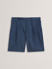 Ted Baker Blue Murley Cotton Linen Pleated Shorts - Image 5 of 6