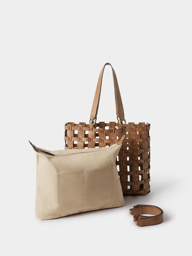 Osprey London The Ophelia Medium Leather Cage Tote Brown Bag - Image 5 of 5