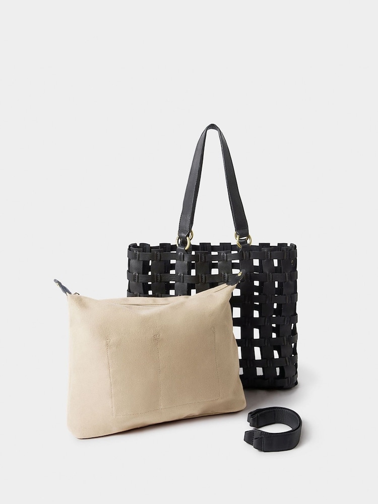 Osprey London The Ophelia Medium Leather Cage Tote Black Bag - Image 5 of 5