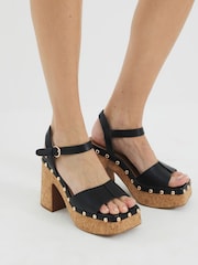 River Island Black Cork Platform Sandals - Image 1 of 6