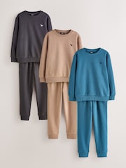 Charcoal Grey/Enzyme Blue/Putty Sweatshirts and Joggers Set 3 Pack (3mths-7yrs) - Image 1 of 8