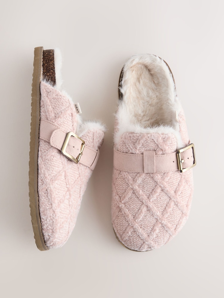 Pink Faux Fur Footbed Buckle Slippers - Image 1 of 5