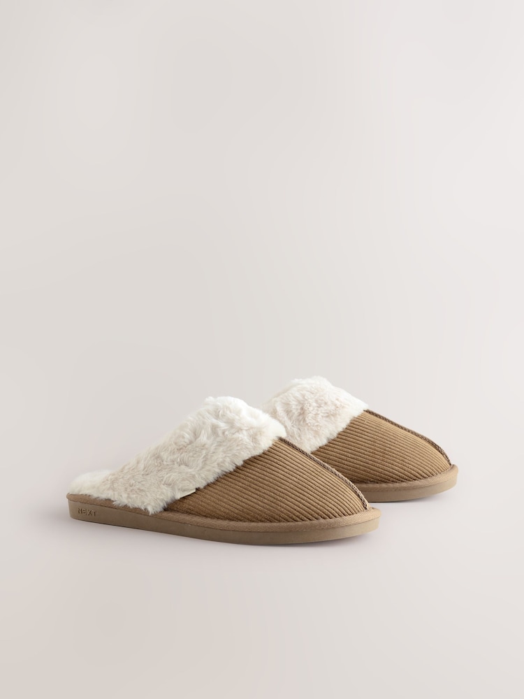 Mocha Brown - Suede Mule Faux Fur Slippers - Imagem 2 de 5