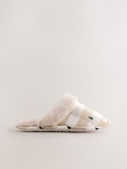 Neutral Check Matching Family Christmas Mule Slippers - Image 6 of 9